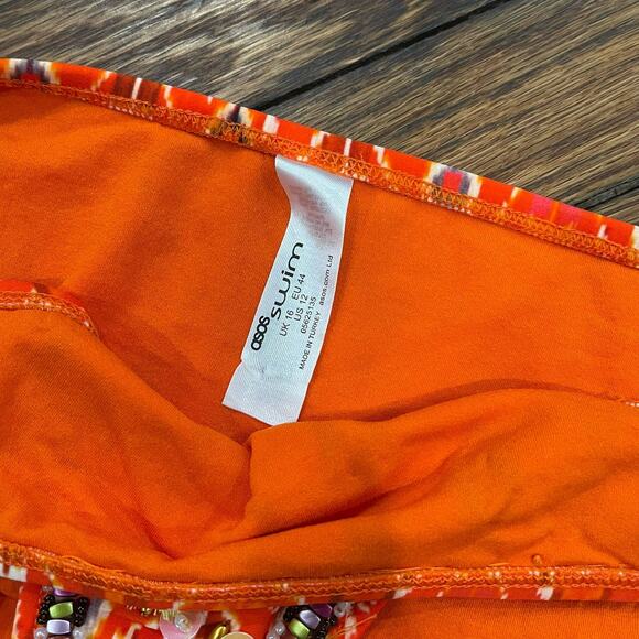 NWT ASOS DESIGN Ikat Print Bead Embellished Trim Bikini Bottom US 12 36DD - Picture 7 of 11